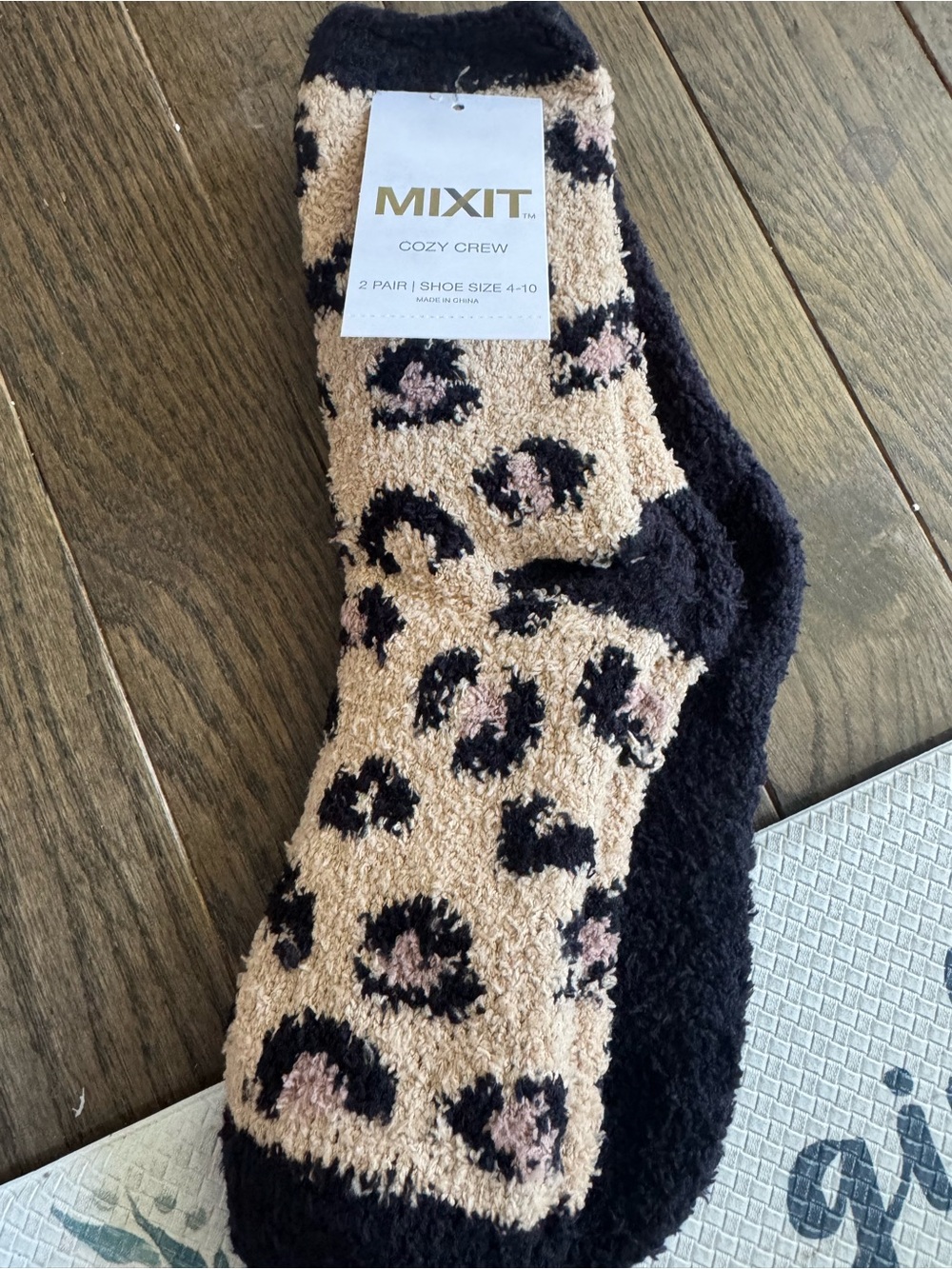Mixit Leopard Fuzzy Cozy Socks - Beige, Black & Pink Accents 6 pairs